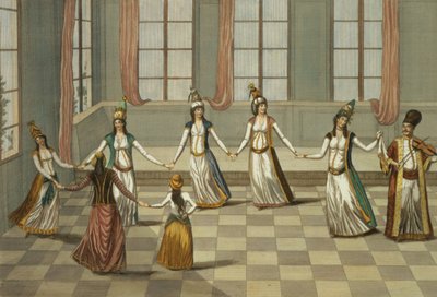 Dans die in de mode is bij de Griekse vrouwen van Constantinopel, geleid door de vrouw met een zakdoek, gegraveerd door Ignazio Colombo, c.1816 door Giacomo Leonardis